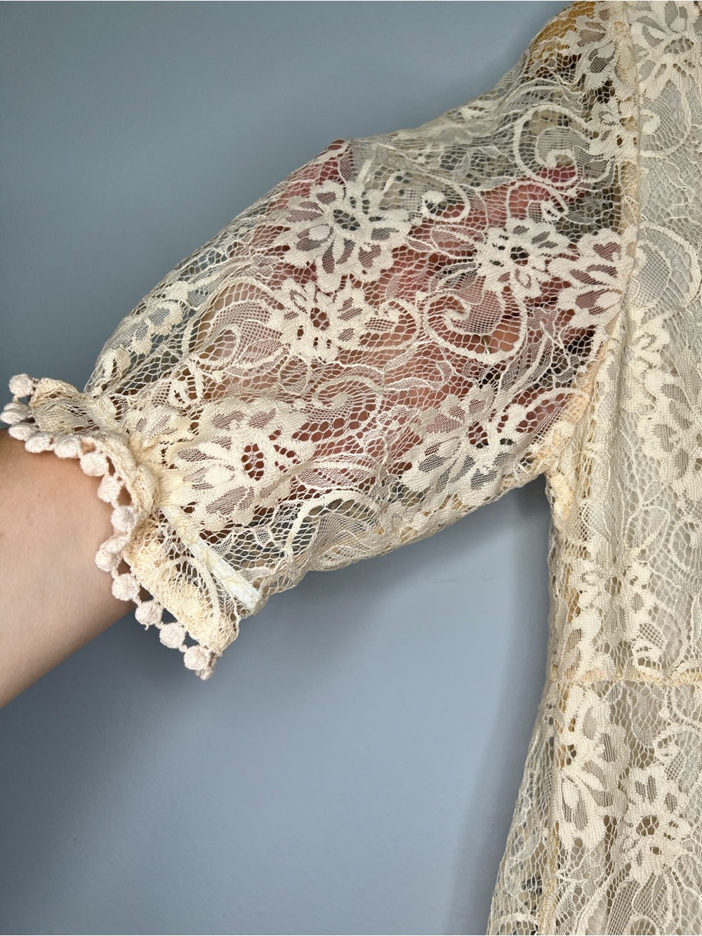 Romantic Boho Cottagecore Lace Crochet Cream Summer Mini Dress Medium - Picture 4 of 9